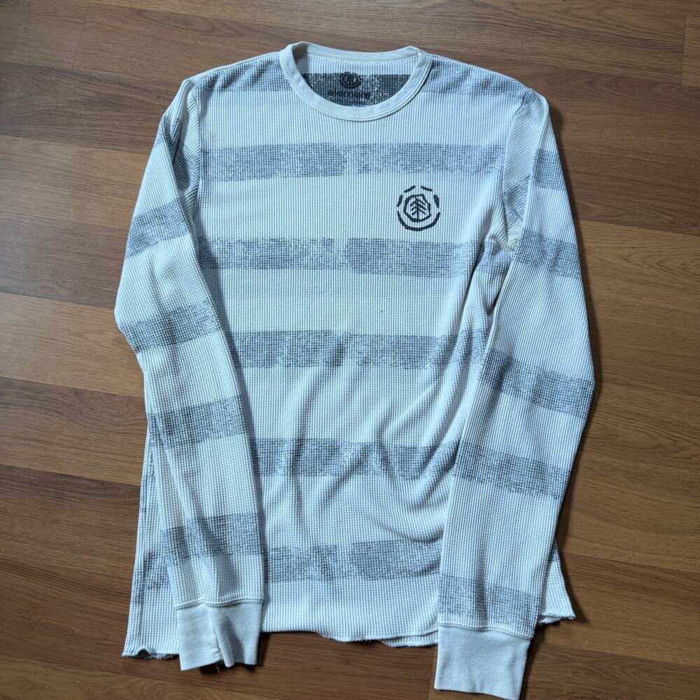 Men's Element Skateboards White Gray Striped Thermal Long Sleeve Shirt Sz Large